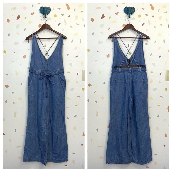 Free People Clara Chambray Wide Leg Jumpsuit - Picture 1 of 7